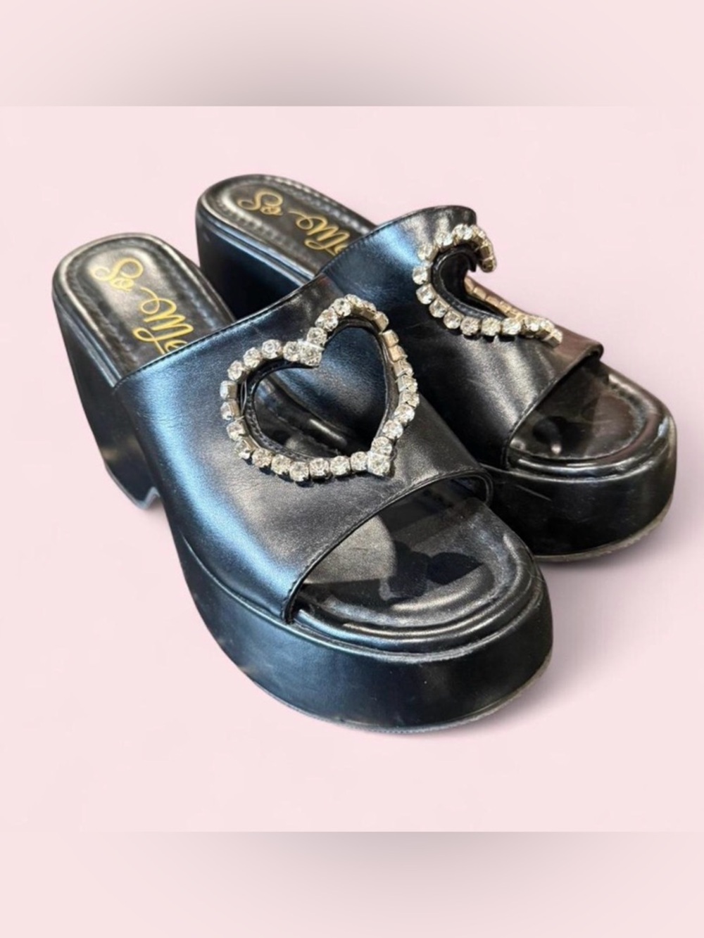 So Me “Valentine” Rhinestone Heart Cutout Platform Wedges Whimsigoth Bratz 7.5